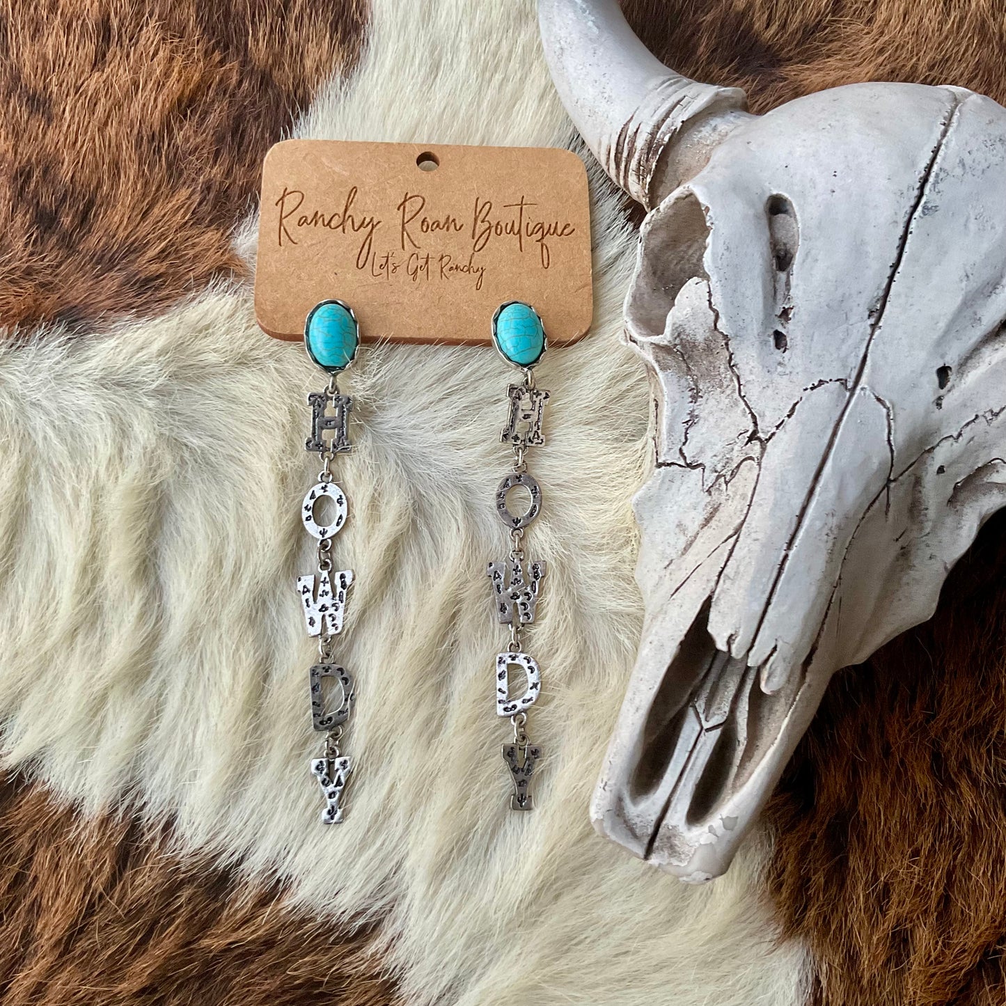 Howdy Turquoise Drop Down Stud Earrings