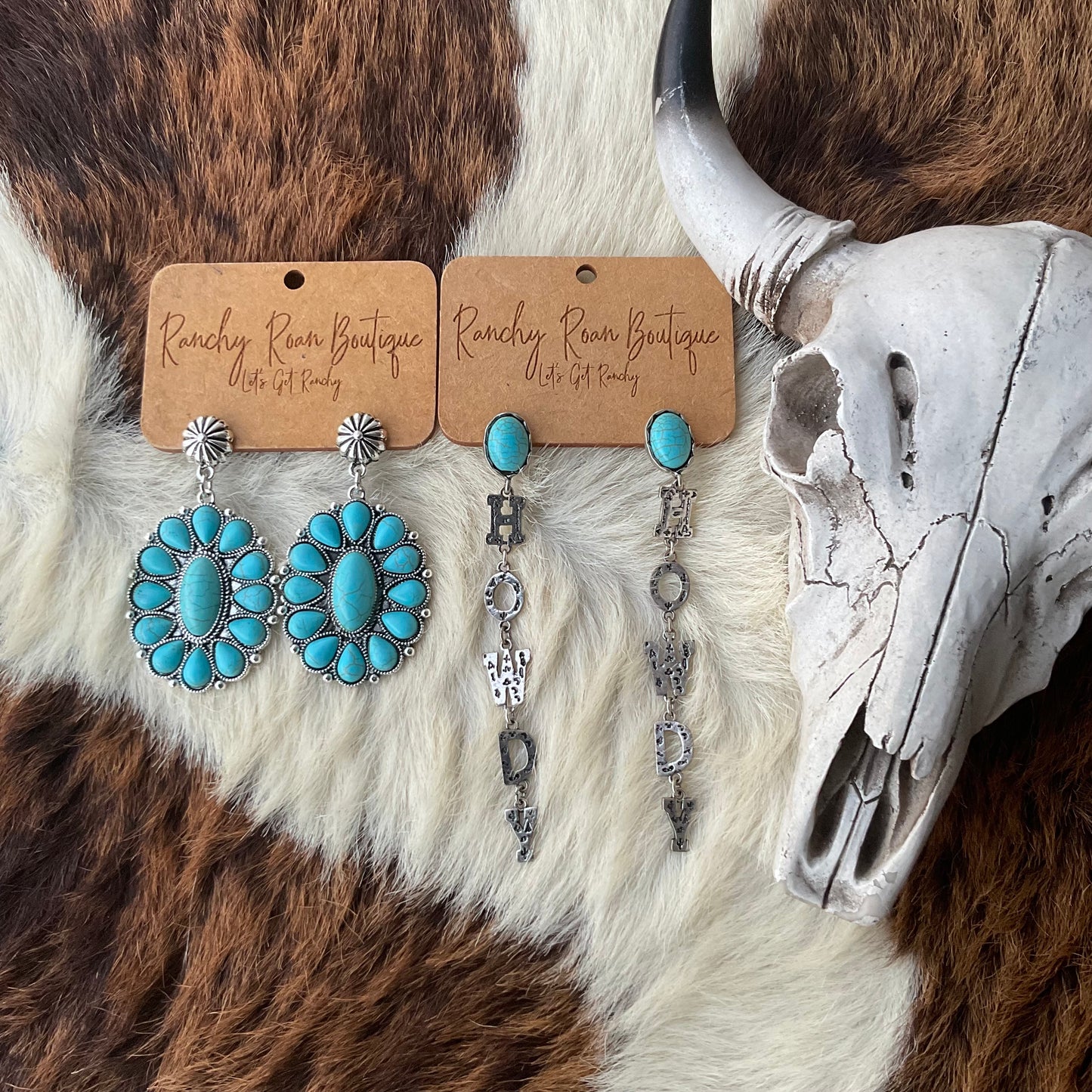 Howdy Turquoise Drop Down Stud Earrings