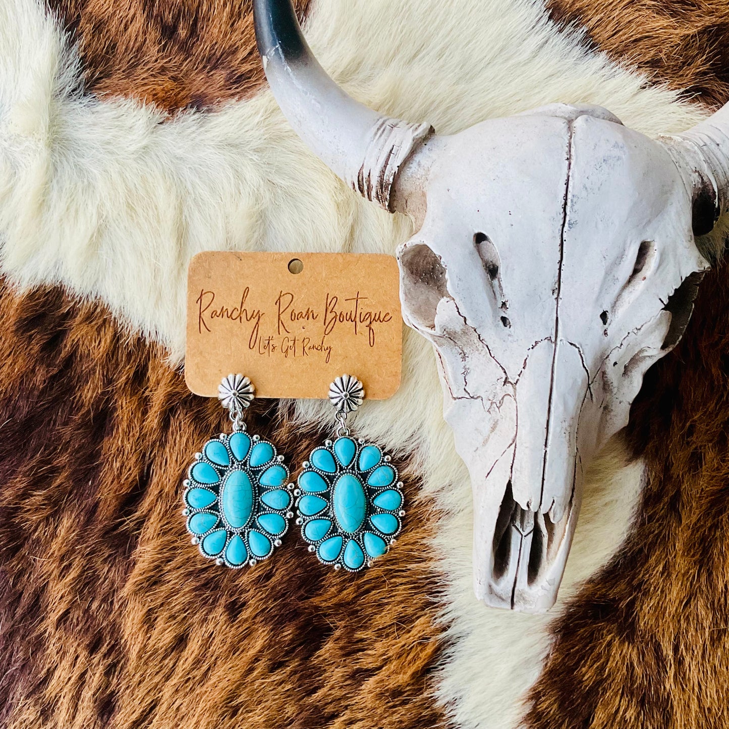 Turquoise Concho Western Stud Earrings