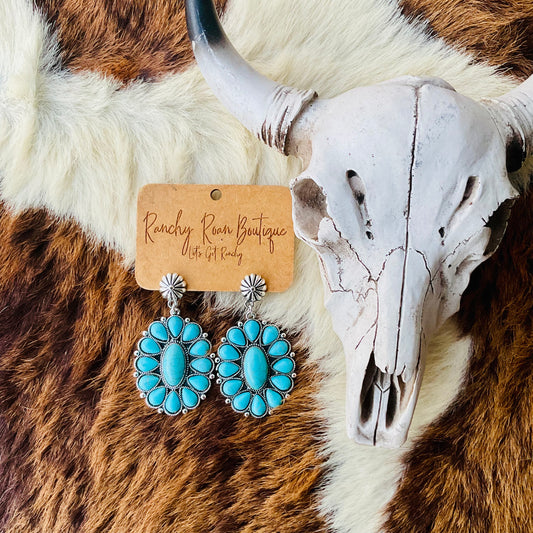 Turquoise Concho Western Stud Earrings