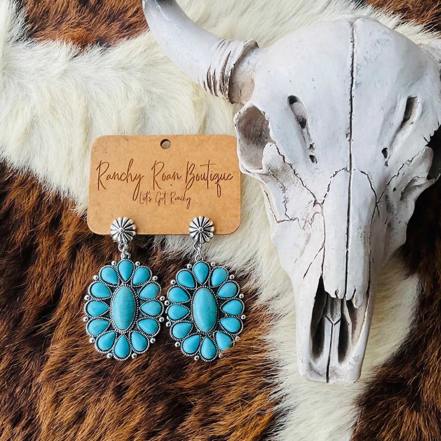 Turquoise Concho Western Stud Earrings