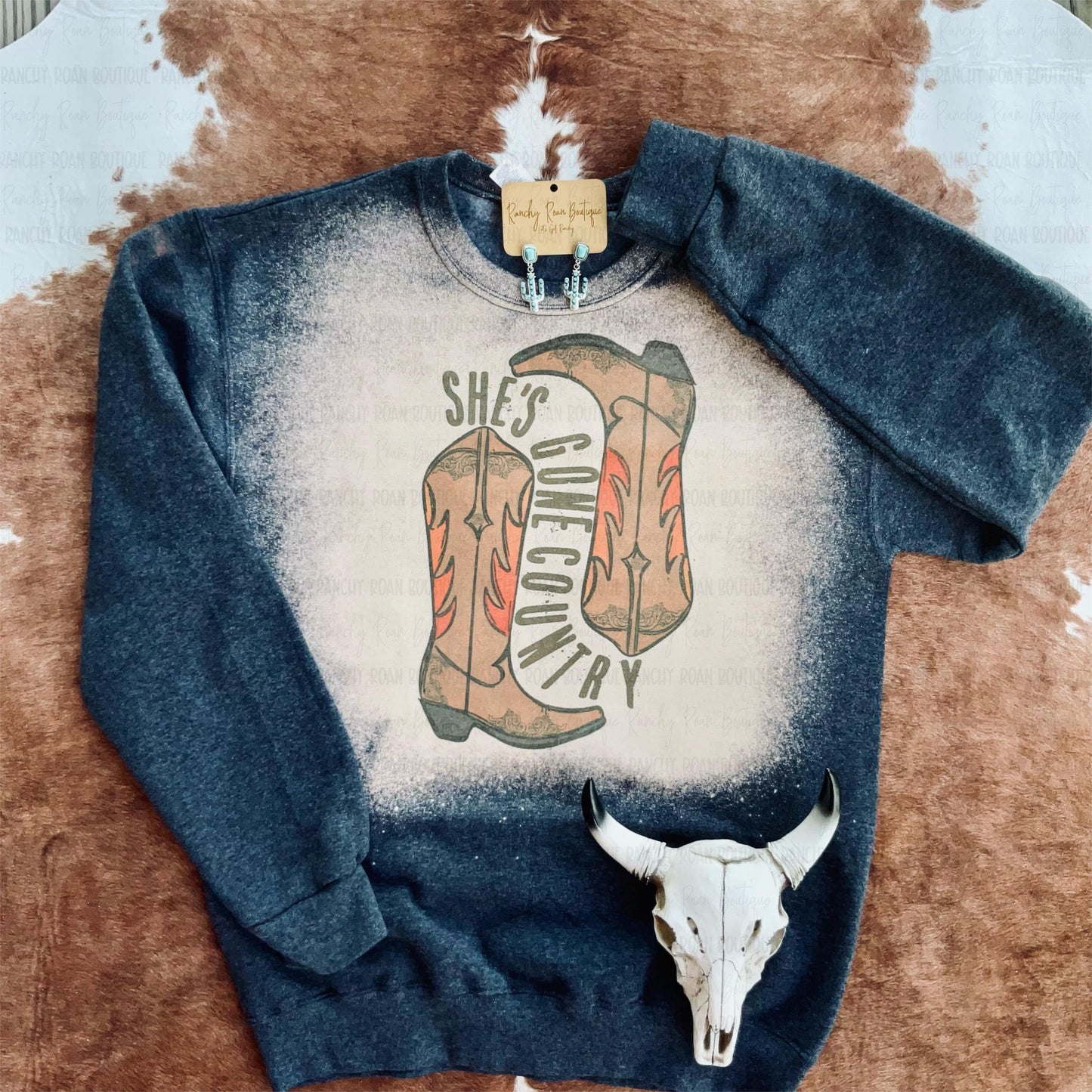 She’s Gone Country Boho Western Sweatshirt - Ranchy Roan Boutique 