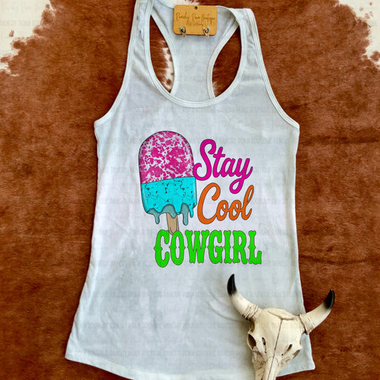 Stay Cool Cowgirl Graphic Racerback Tank Top
