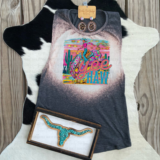 Yee Haw Neon Western Rodeo Graphic Muscle Tank