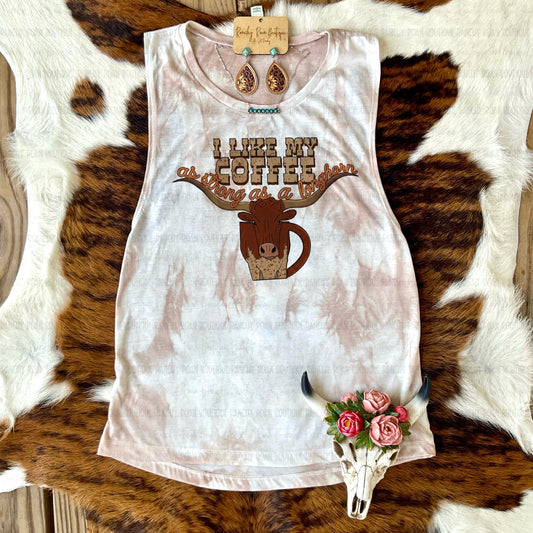 I Like My Coffee as Strong as a Longhorn Western Graphic Festival Tank