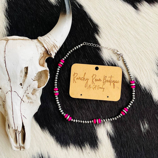 Pink Navajo Style Pearl Choker Necklace - Ranchy Roan Boutique 