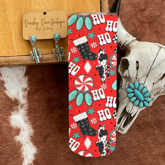 Cowprint Western Christmas 20 oz Skinny Tumbler