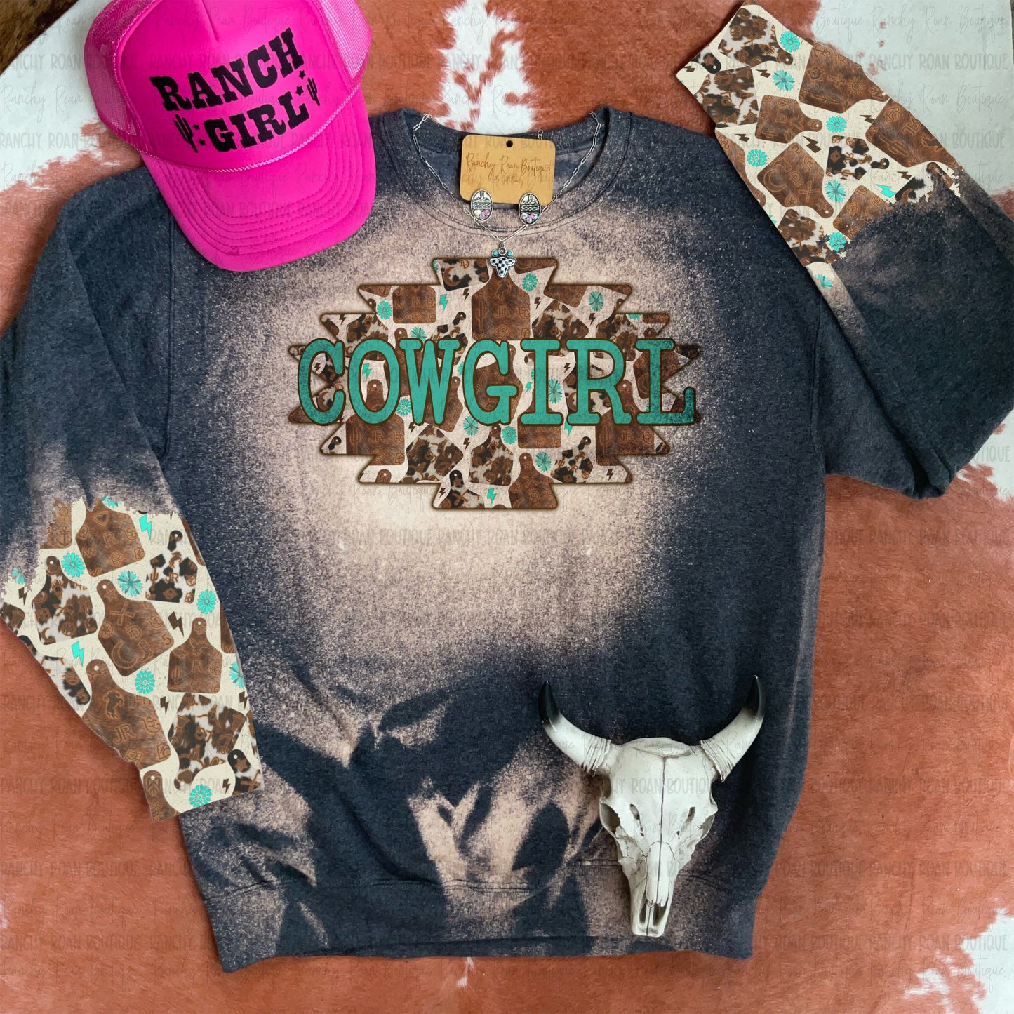 Cowgirl Aztec Patchwork Western Graphic Sweatshirt