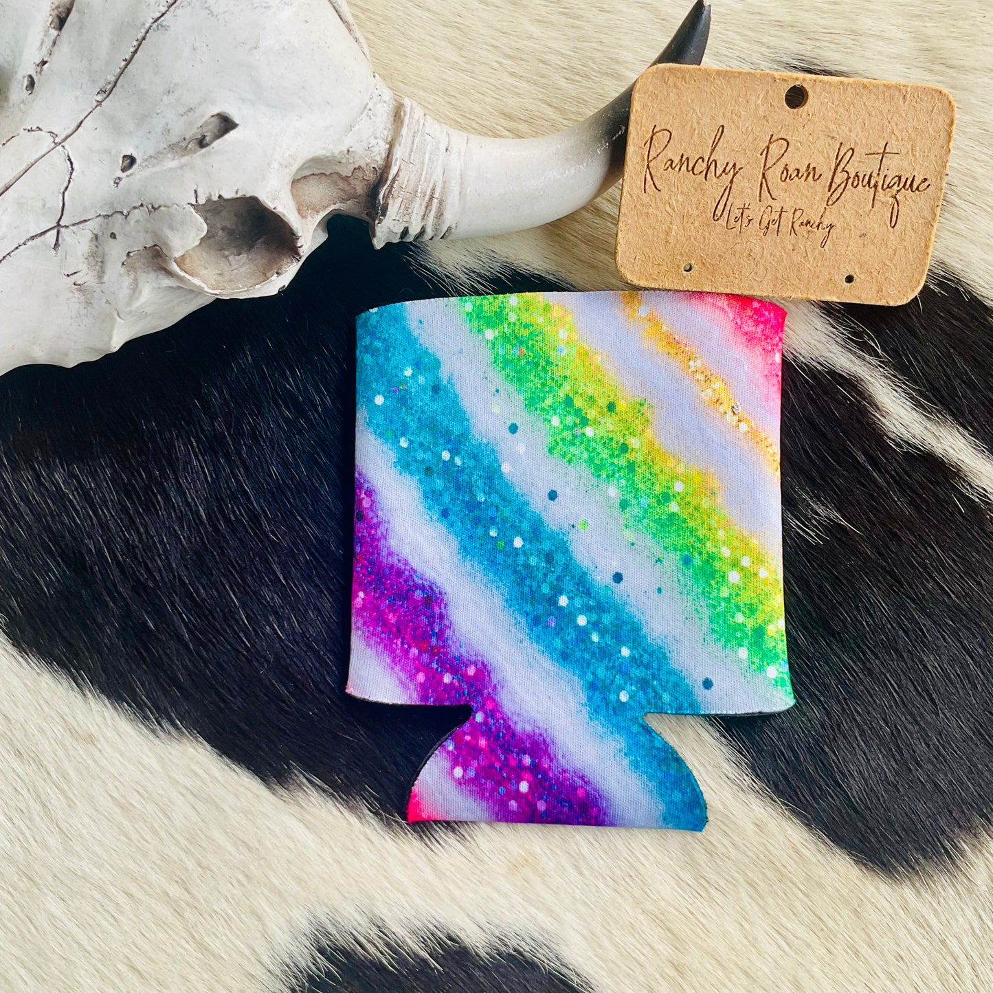 Neon Glitter Western. Serape Koozie