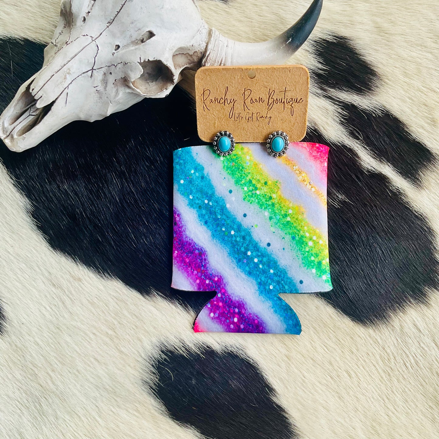 Neon Glitter Western. Serape Koozie