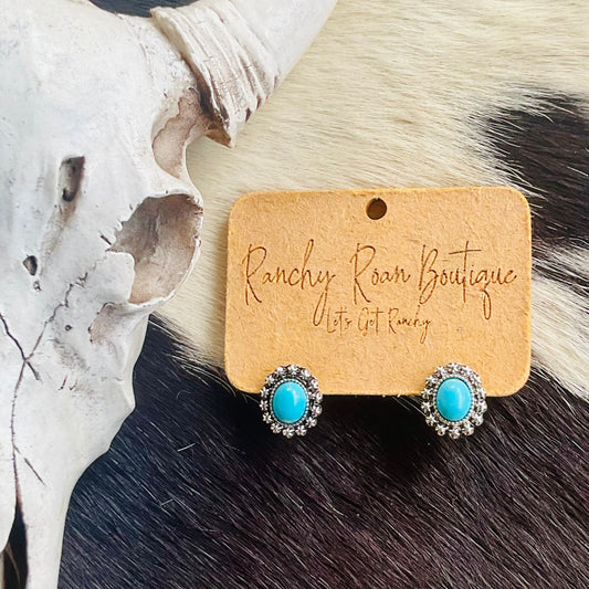 Turquoise Rhinestone Concho Stud Earrings