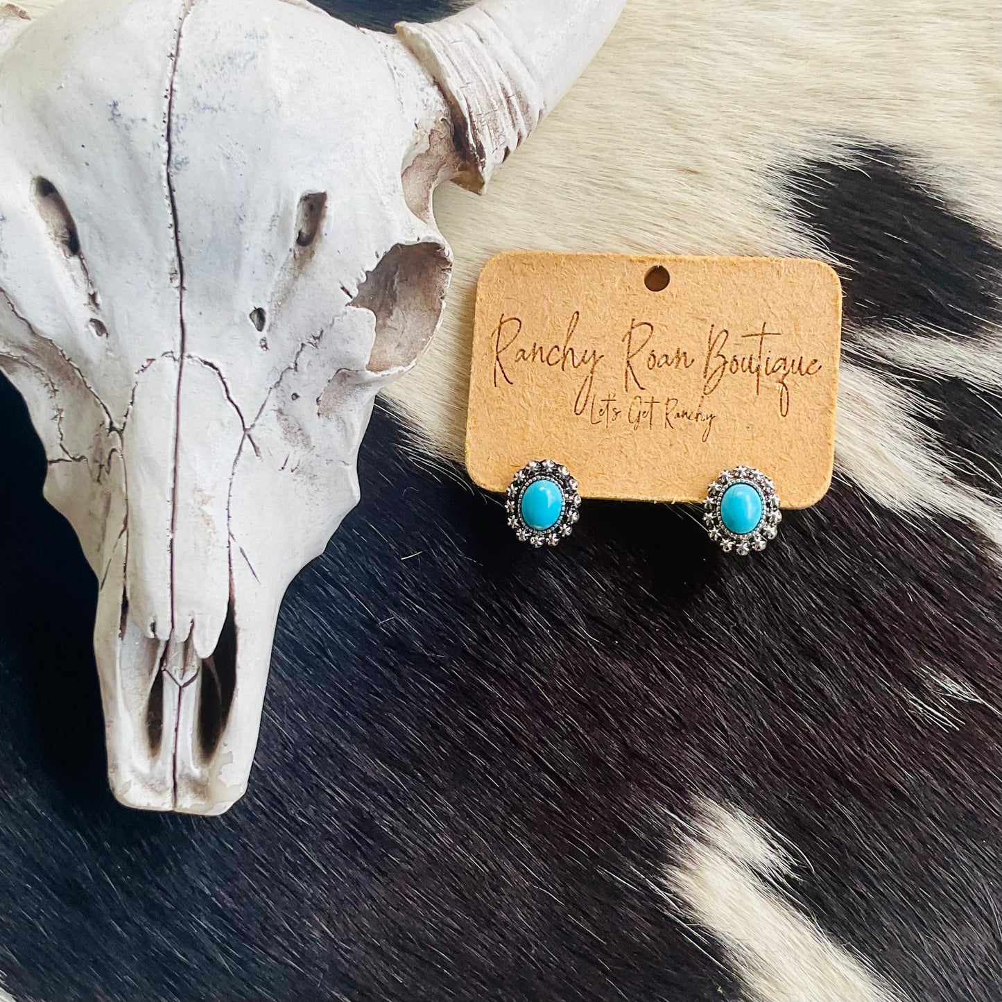 Turquoise Rhinestone Concho Stud Earrings