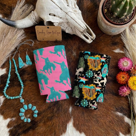 Buckin Bronco and Western Collage Koozie