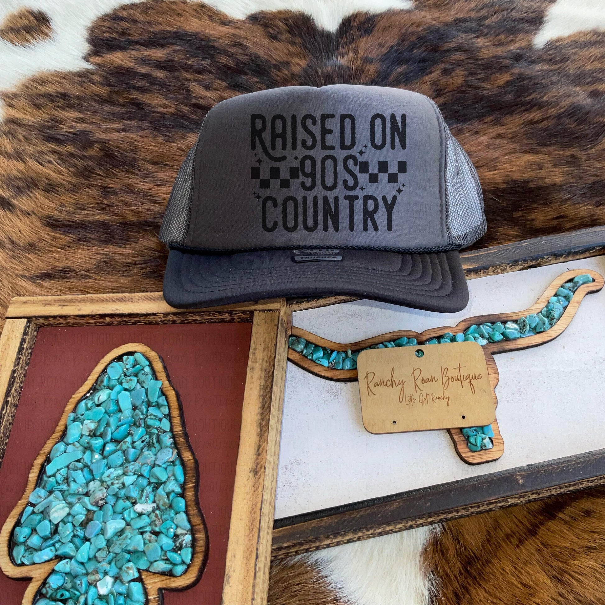 Raised On 90s Country Western Foam Front Trucker Hat - Ranchy Roan Boutique 