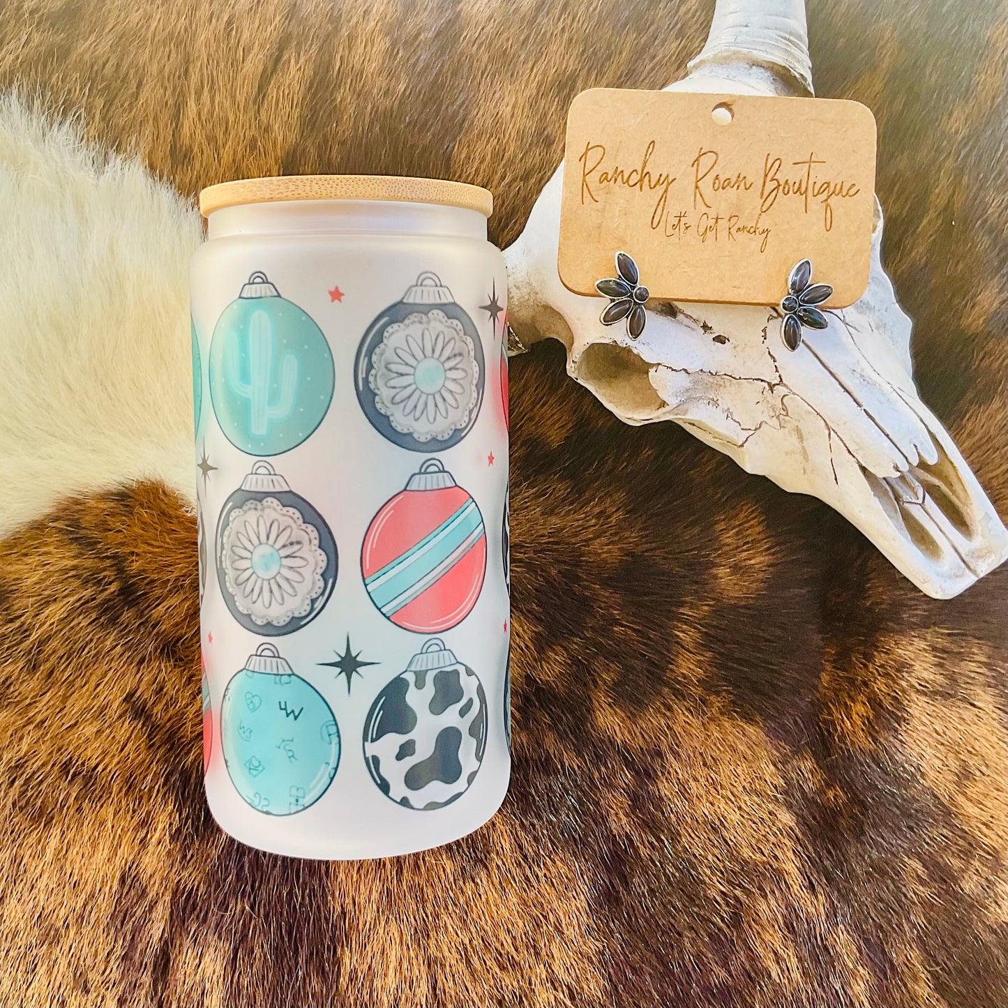 Cowhide Christmas Ornaments Frosted Glass Tumbler