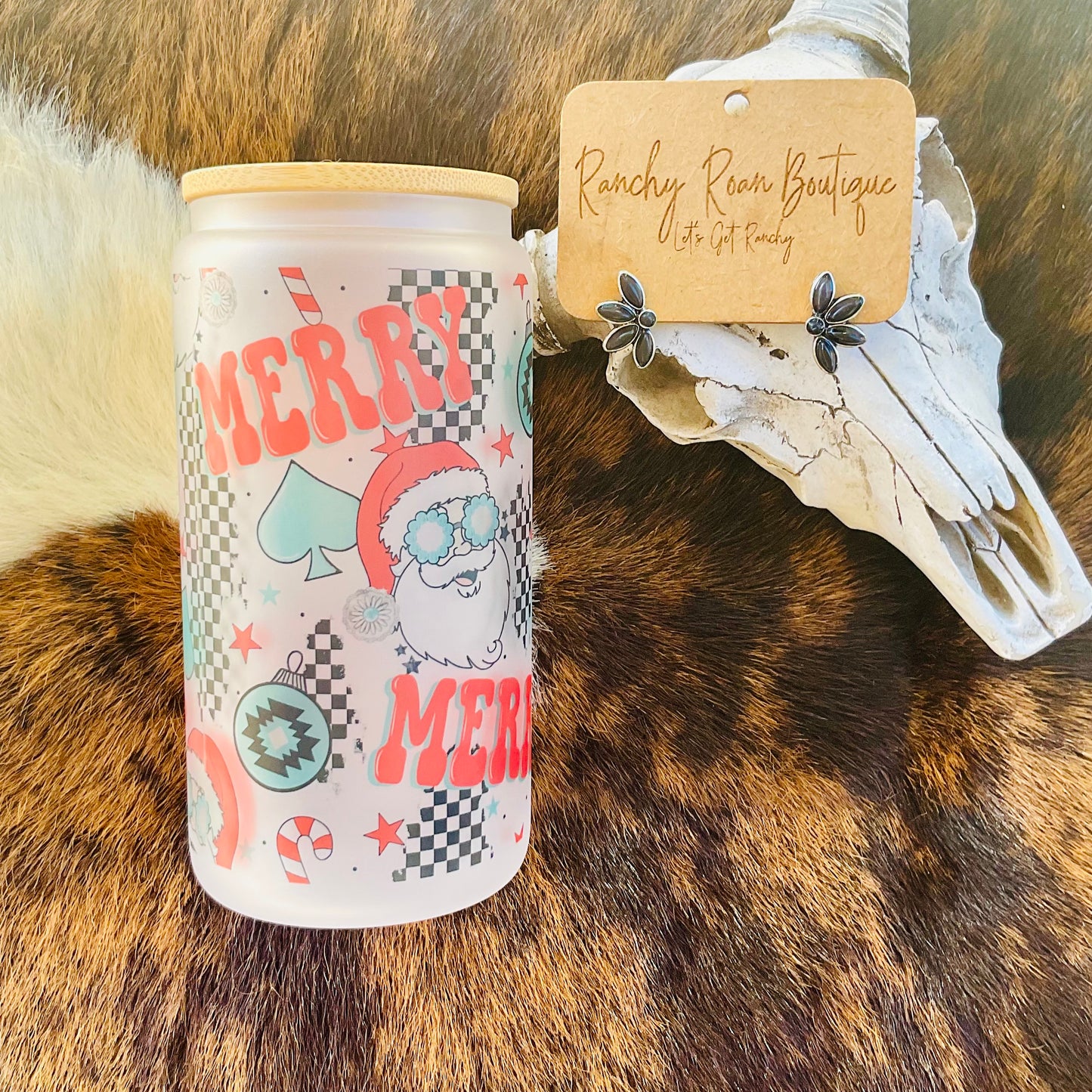 Merry Cowboy Christmas Frosted Glass Tumbler
