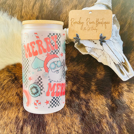Merry Cowboy Christmas Frosted Glass Tumbler