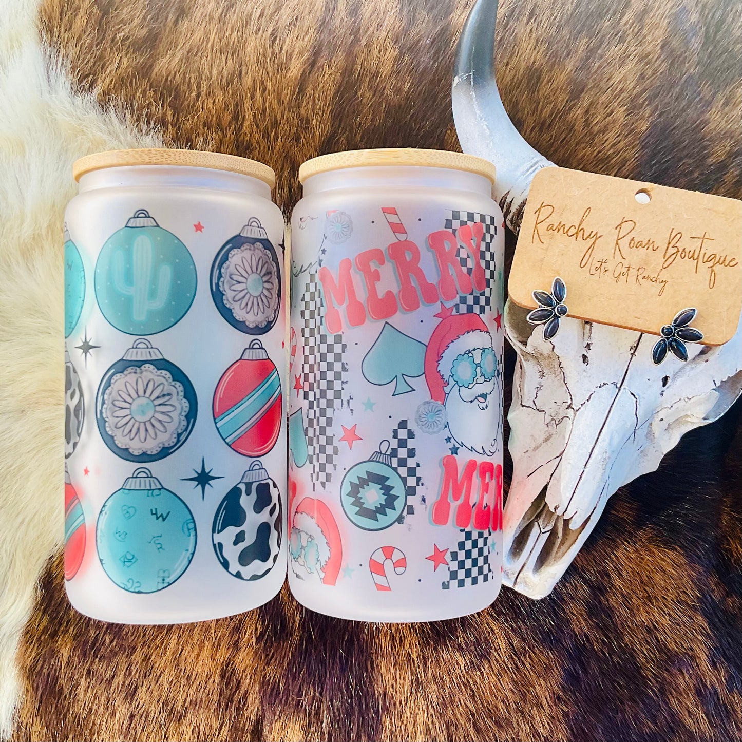 Cowhide Christmas Ornaments Frosted Glass Tumbler