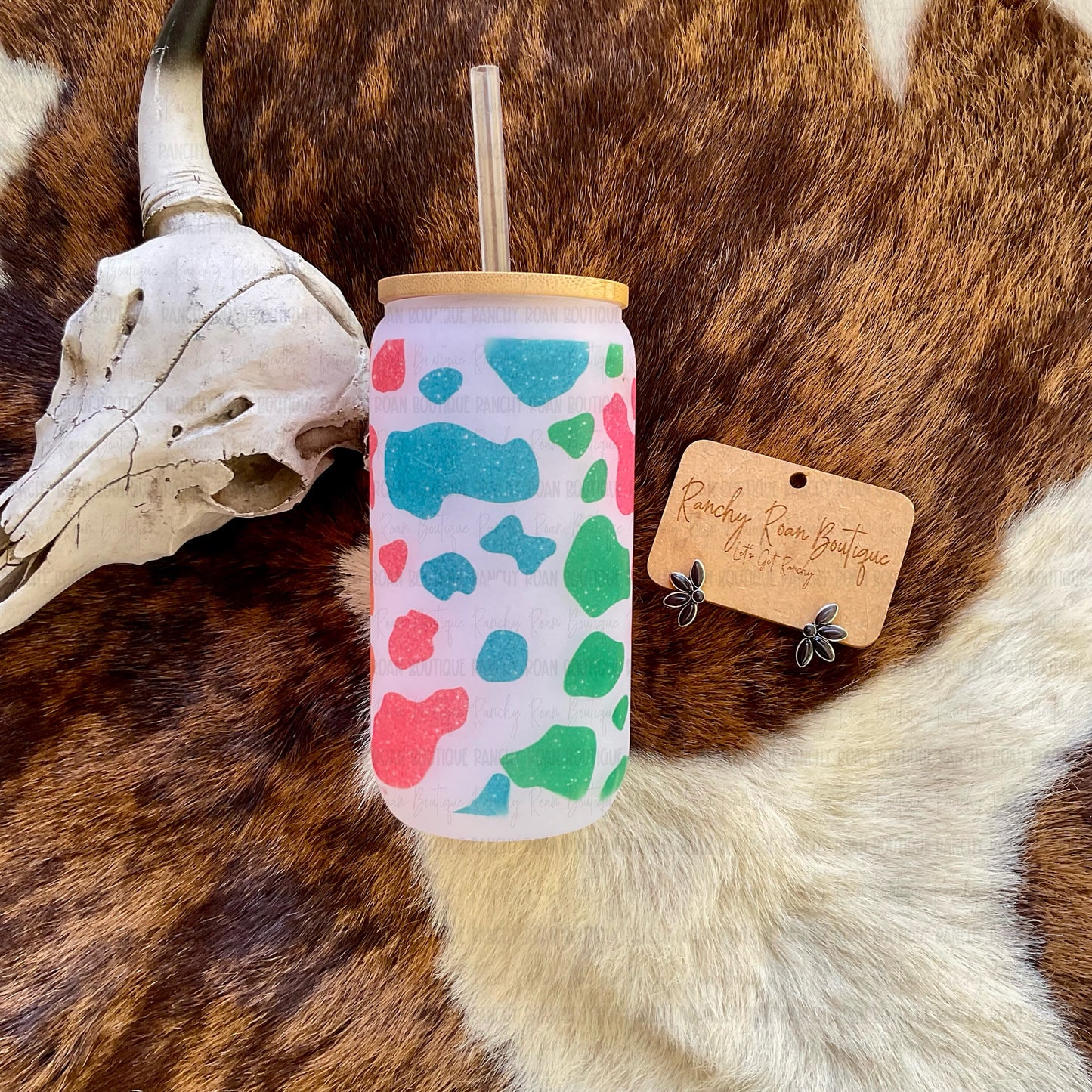 Neon Cowhide Western Frosted Glass Tumbler