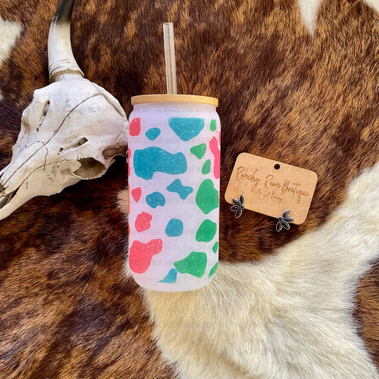 Neon Cowhide Western Frosted Glass Tumbler