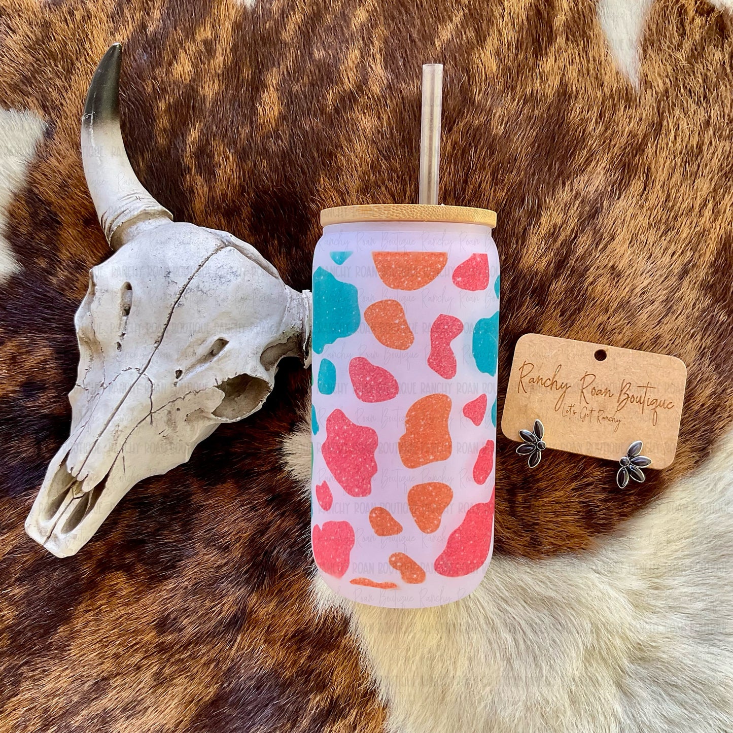 Neon Cowhide Western Frosted Glass Tumbler