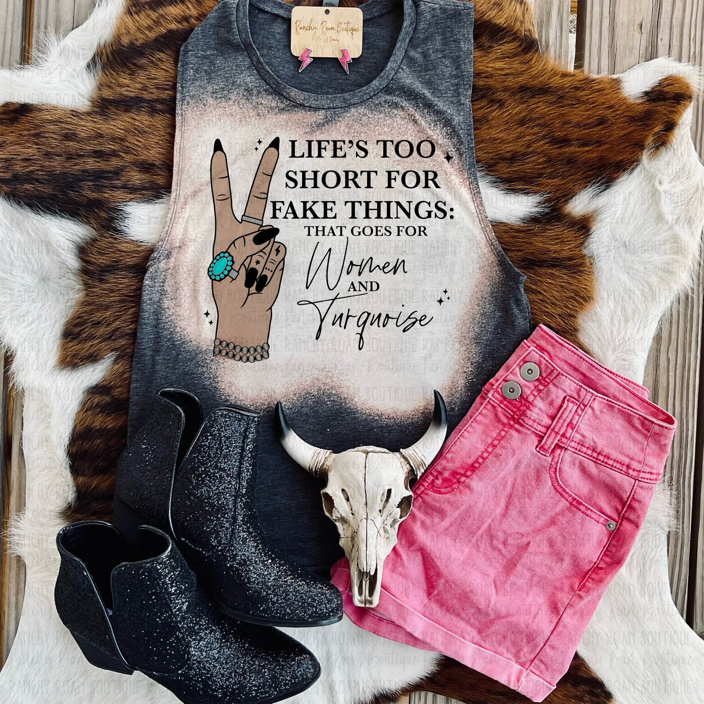 Life’s Too Short Western Festival Muscle Tank - Ranchy Roan Boutique 