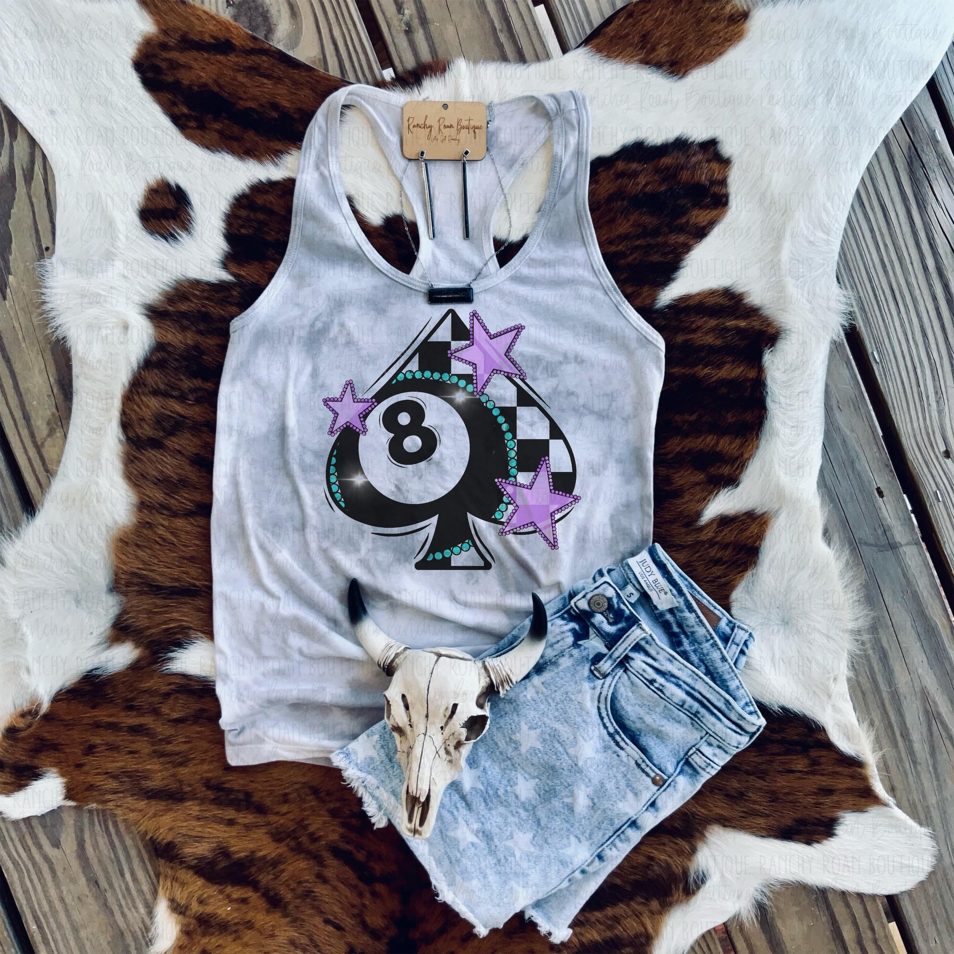 Eight Ball Spade  Western Racerback Tank Top - Ranchy Roan Boutique 