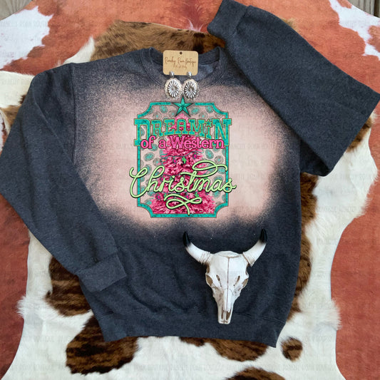 Dreamin’ of a Western Christmas Bleached Sweatshirt