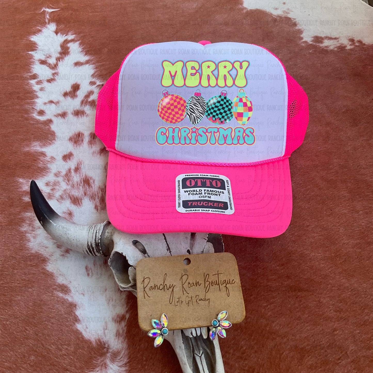 Merry Christmas Retro Ornament Trucker Hat