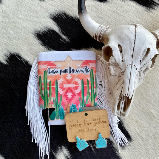 Chasin More Than Sunsets Fringe Western Koozie - Ranchy Roan Boutique 