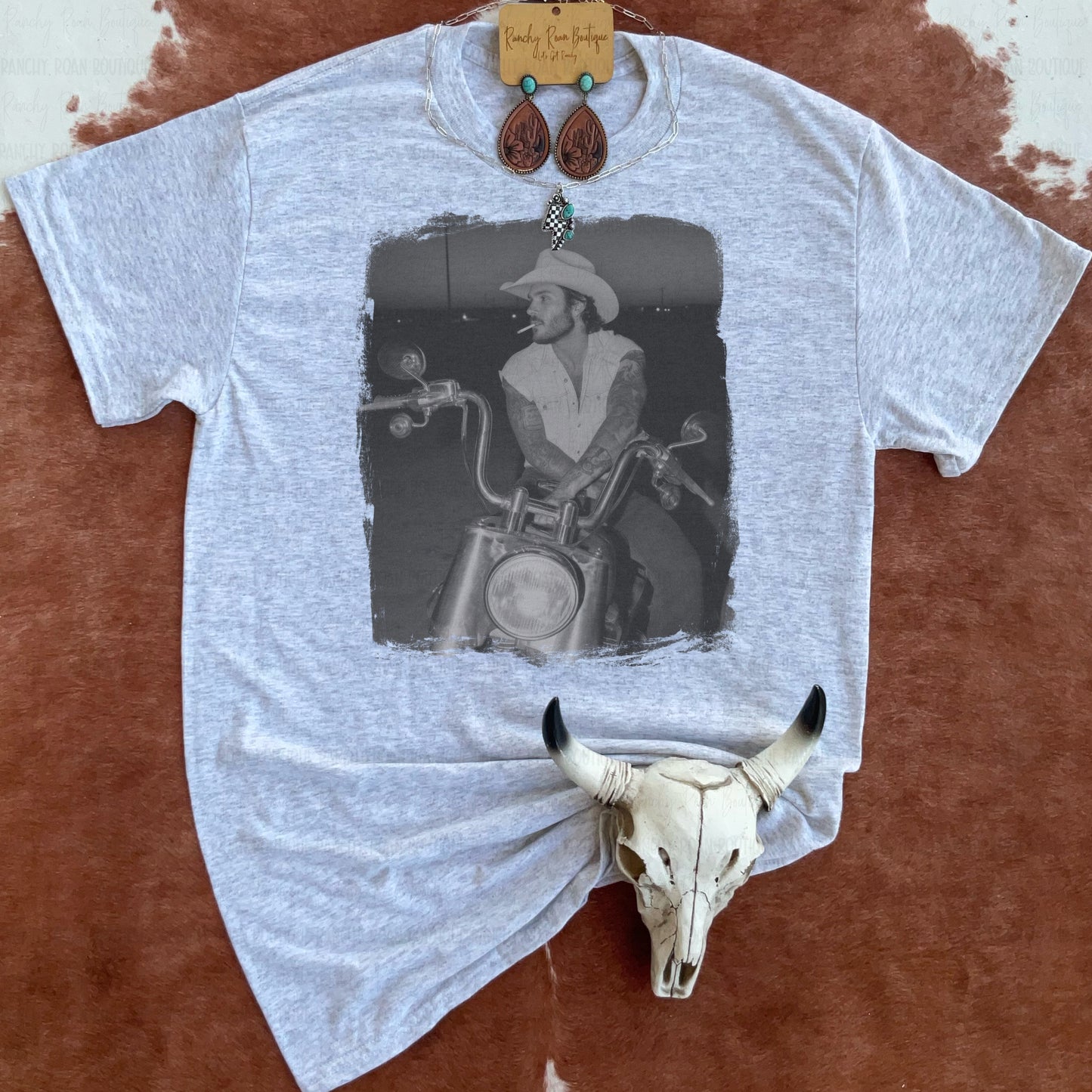 Cowboy Moto Rider Western Outlaw Graphic Tee