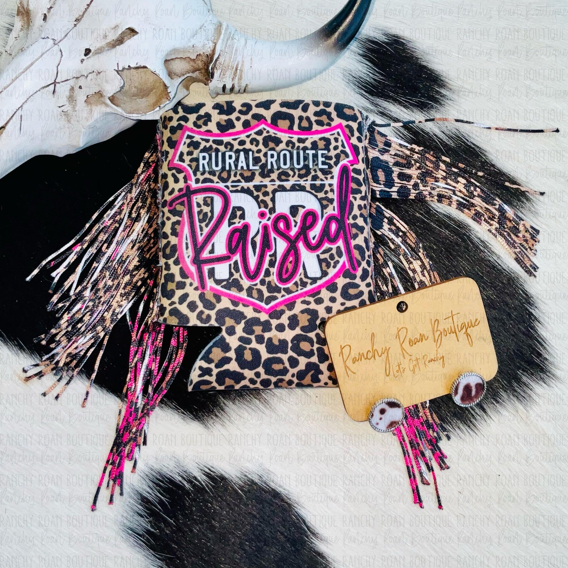 Rural Route Raised Leopard Fringe Western Koozie - Ranchy Roan Boutique 