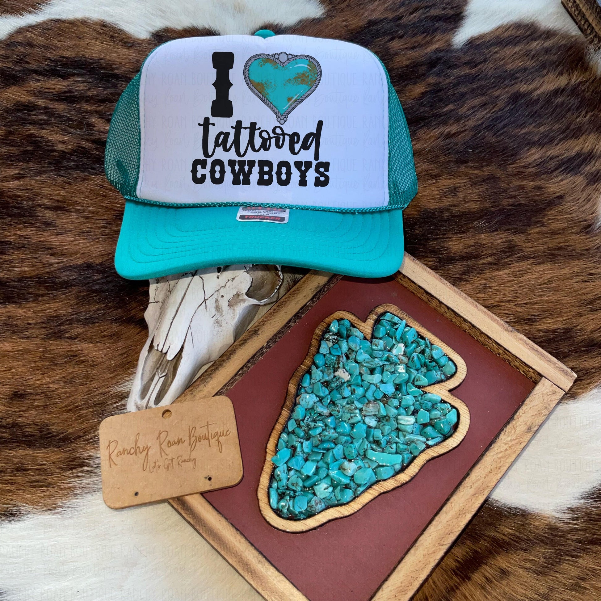 I Heart Tattooed Cowboys Western Foam Front Trucker Hat - Ranchy Roan Boutique 