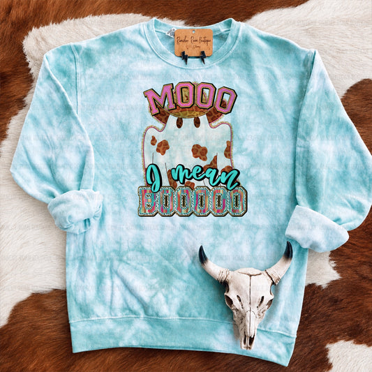 Mooo I Mean Boooo Western Halloween Graphic Sweatshirt