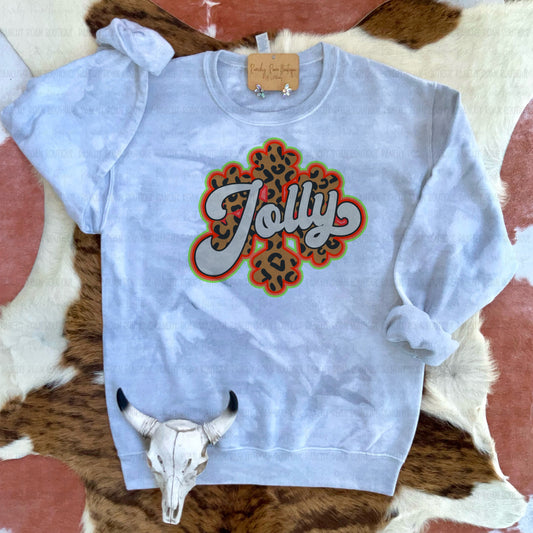 Jolly Leopard Western Christmas Graphic Sweatshirt