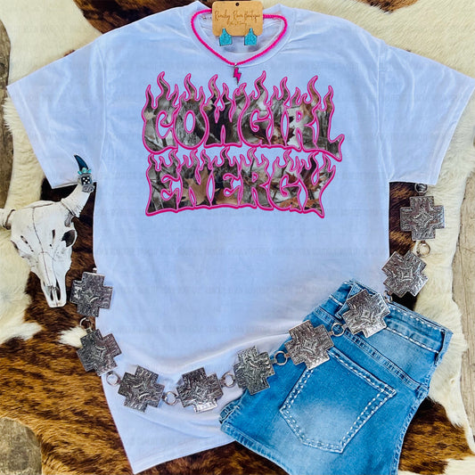 Cowgirl Energy Camo Flame Western Graphic Tee