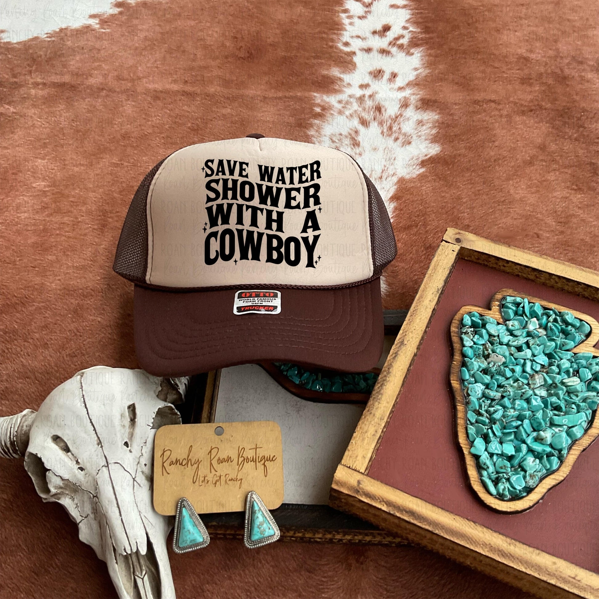 Save Water Shower with a Cowboy Western Foam Front Trucker Hat - Ranchy Roan Boutique 