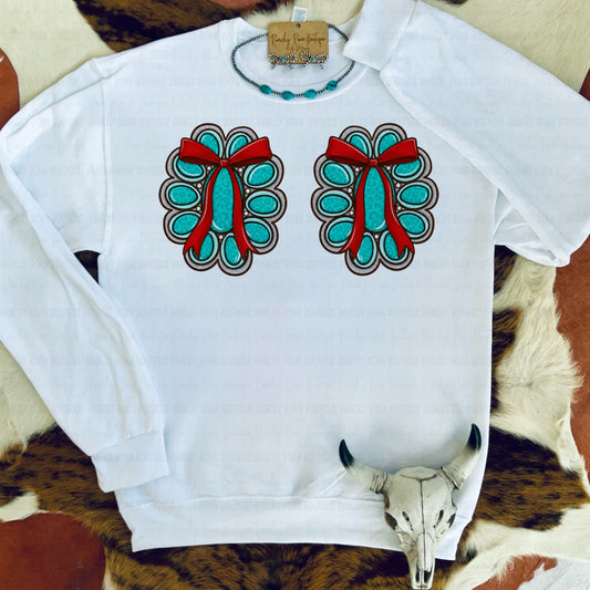 Turquoise Leopard Concho Bow Western Graphic Sweatshirt