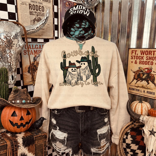 Cowboys Ain’t Easy to Love Western Halloween Graphic Sweatshirt