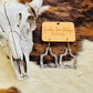  Close-up of Western Cattle Tag Earrings showing intricate stamped details and burnished silver finish.