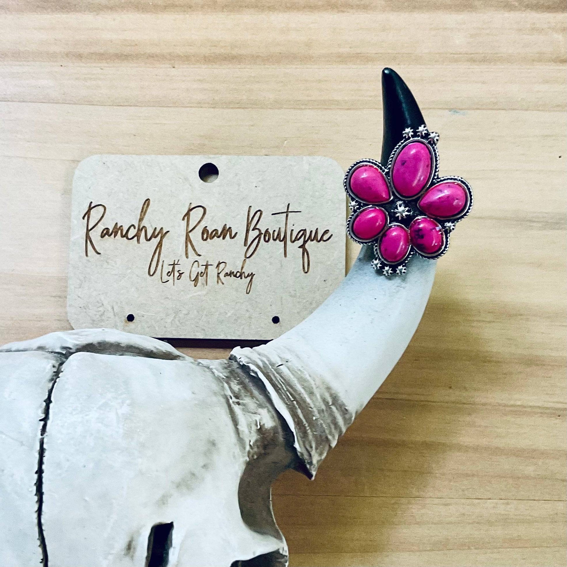 Pink Turquoise Western Style Stone Adjustable Ring - Ranchy Roan Boutique 