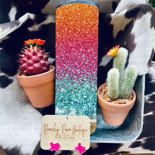 Sunset Beach Ombré Glitter 20oz Skinny Tumbler - Ranchy Roan Boutique 