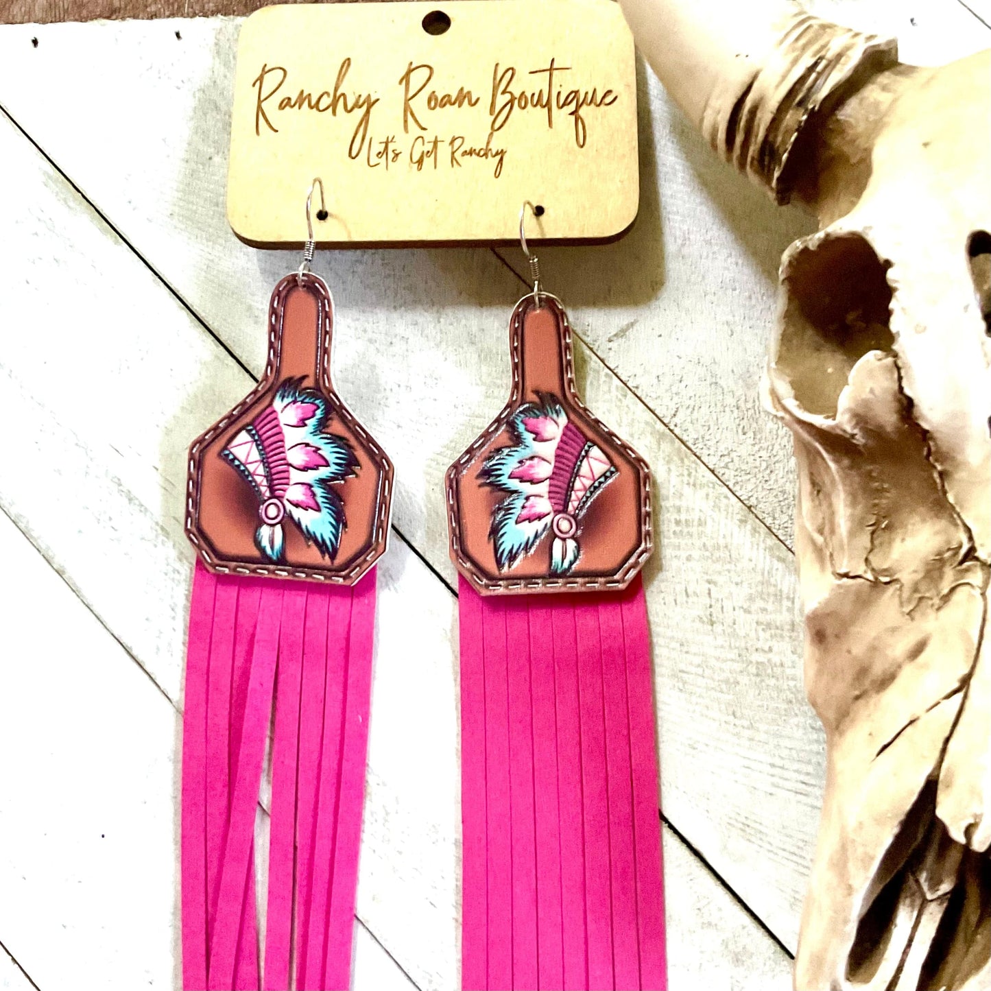 Feathered Indian Leather with Tassel Dangle Earrings - Ranchy Roan Boutique 