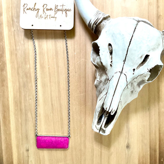 Pink Western Rectangle Stone Turquoise Necklace - Ranchy Roan Boutique 