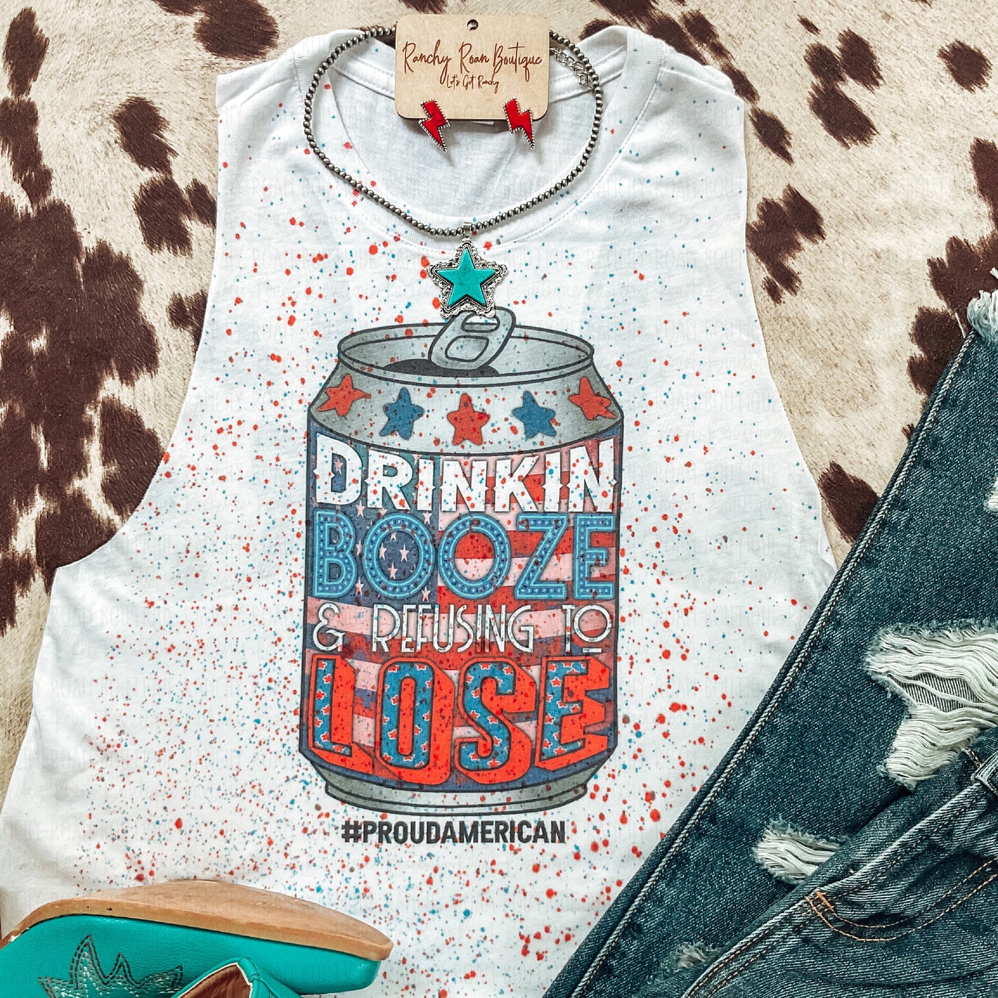 Drinkin Booze & Refusing to Lose crop - Ranchy Roan Boutique 