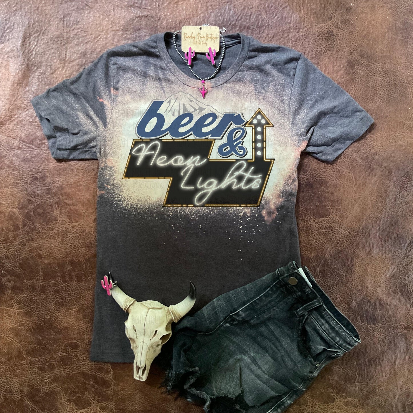 Beer and Neon Lights Tee - Ranchy Roan Boutique 