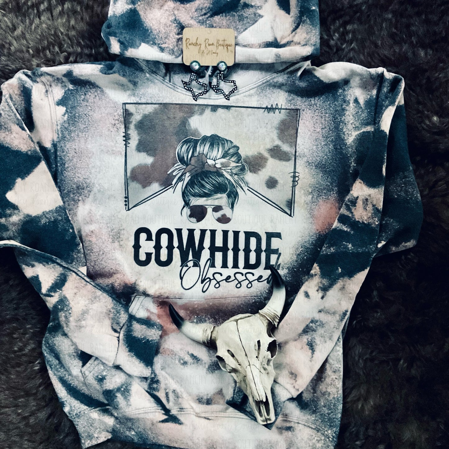 Cowhide Obsessed Western Hoodie - Ranchy Roan Boutique 