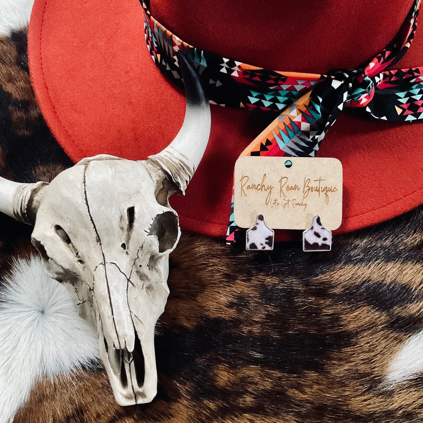 Cow Tag Post Western Earrings - Ranchy Roan Boutique 