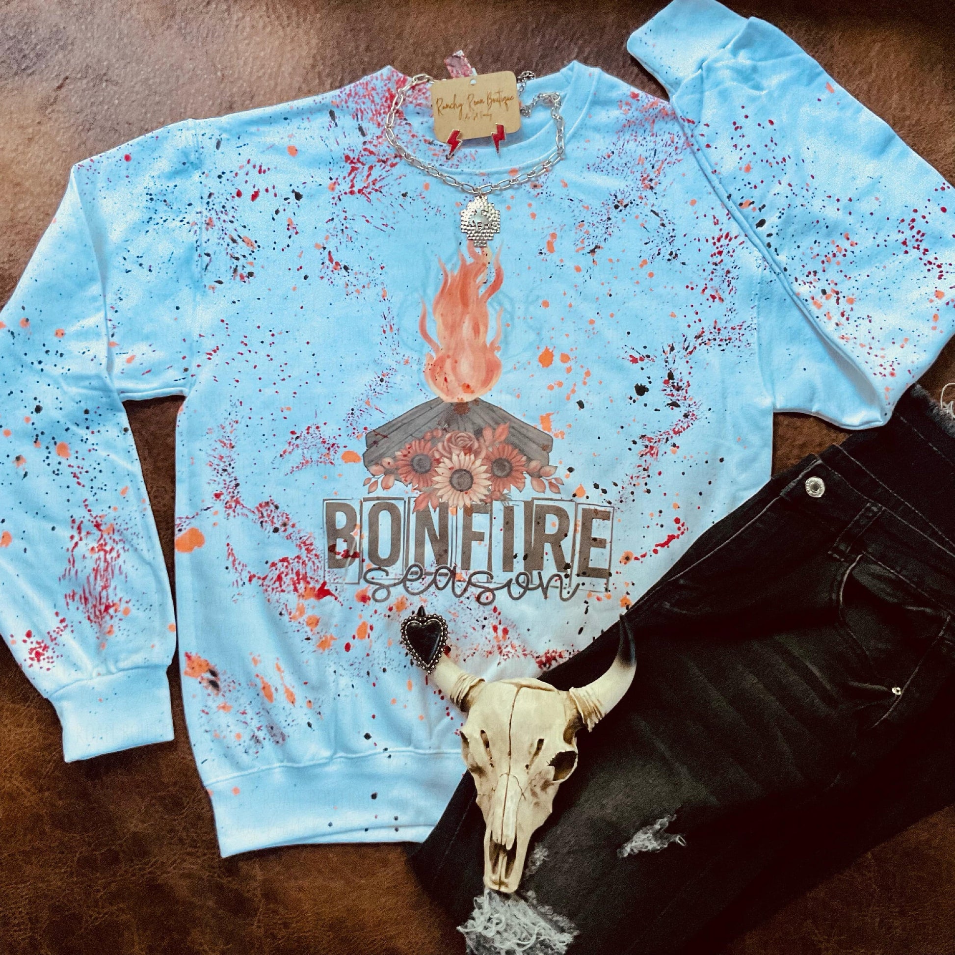 Bonfire Season Distressed Sweatshirt - Ranchy Roan Boutique 