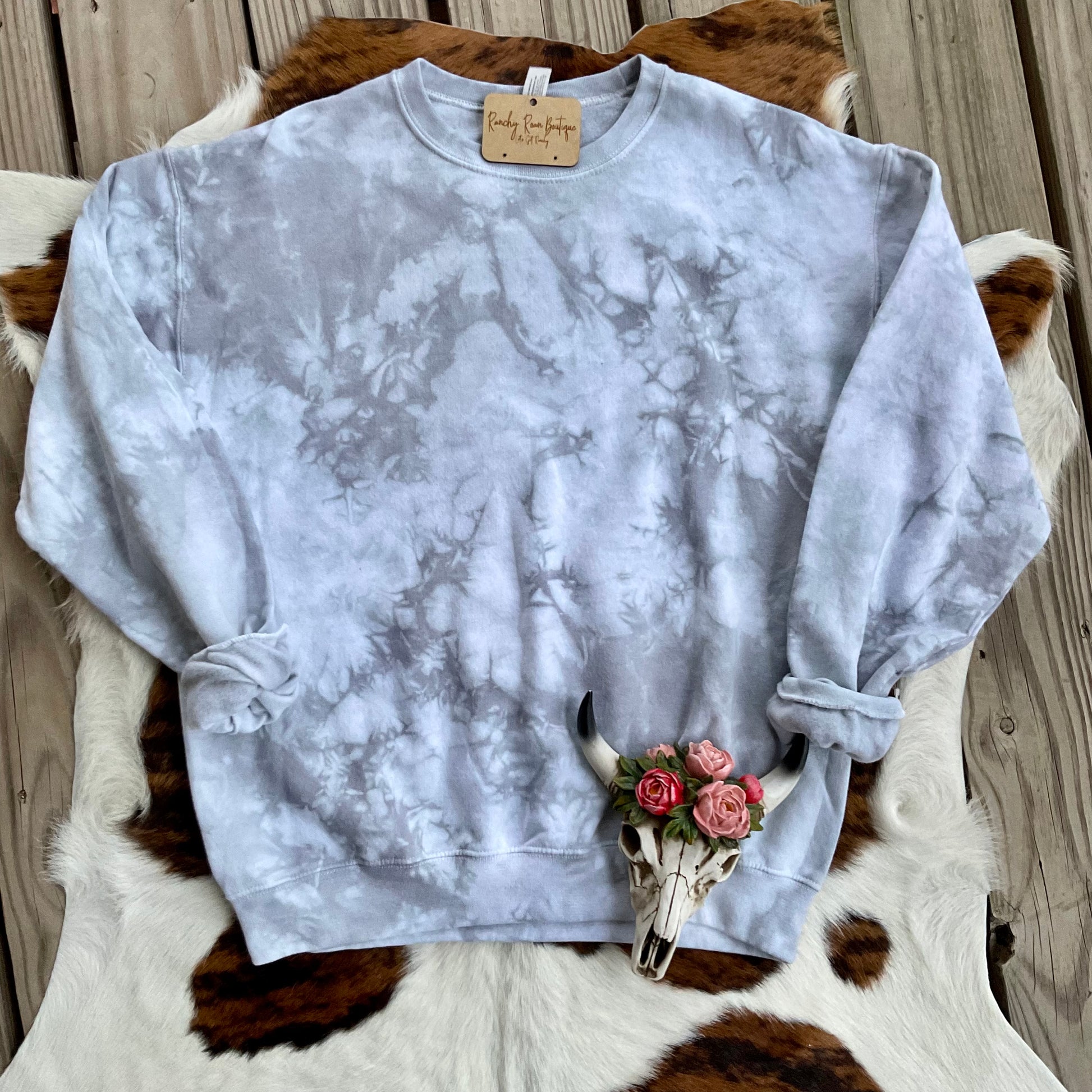 Grey Tie Dyed Blank Sweatshirt - Ranchy Roan Boutique 